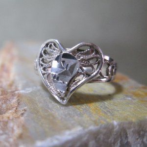 Sterling Silver Ring HEART Artisan Filigree Sz 6.5